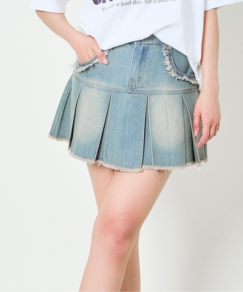 セール】《フリンジ×プリーツ映え》レディース デニムミニスカート Y2K