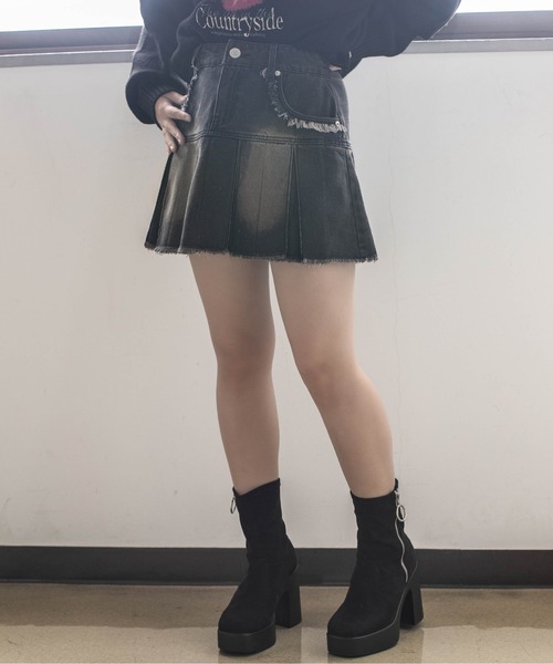 セール】《フリンジ×プリーツ映え》レディース デニムミニスカート Y2K