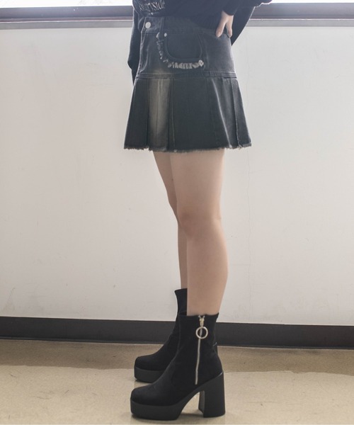 セール】《フリンジ×プリーツ映え》レディース デニムミニスカート Y2K