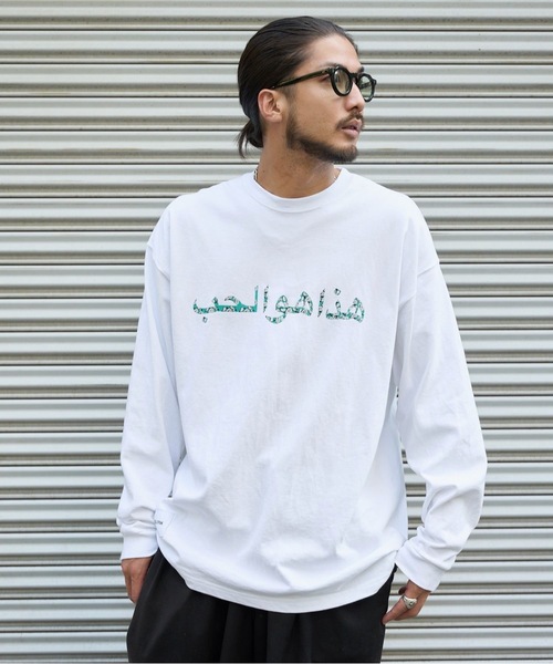 【PUBLICPINK/パブリックピンク】HEAVYWEIGTH Arabic Paisley Tee アラビアテキストロゴリラックスフィットペイズリーロゴ ロングTEE（Tシャツ/カットソー）｜PUBLICPINK（パブリックピンク）