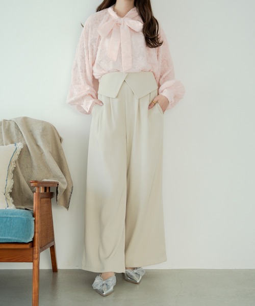 Ambre Neige(アンブルネージュ)の「waist design wide pants / ウエストデザインワイドパンツ(その他パンツ・レディース・ダークブラウン/ブラック/アイボリー・FREE)」の2枚目の写真