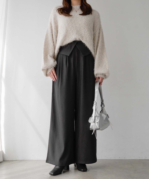 Ambre Neige(アンブルネージュ)の「waist design wide pants / ウエストデザインワイドパンツ(その他パンツ・レディース・ダークブラウン/ブラック/アイボリー・FREE)」の8枚目の写真