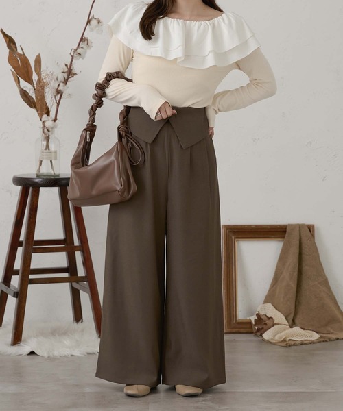 Ambre Neige(アンブルネージュ)の「waist design wide pants / ウエストデザインワイドパンツ(その他パンツ・レディース・ダークブラウン/ブラック/アイボリー・FREE)」の17枚目の写真