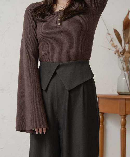 Ambre Neige(アンブルネージュ)の「waist design wide pants / ウエストデザインワイドパンツ(その他パンツ・レディース・ダークブラウン/ブラック/アイボリー・FREE)」の12枚目の写真