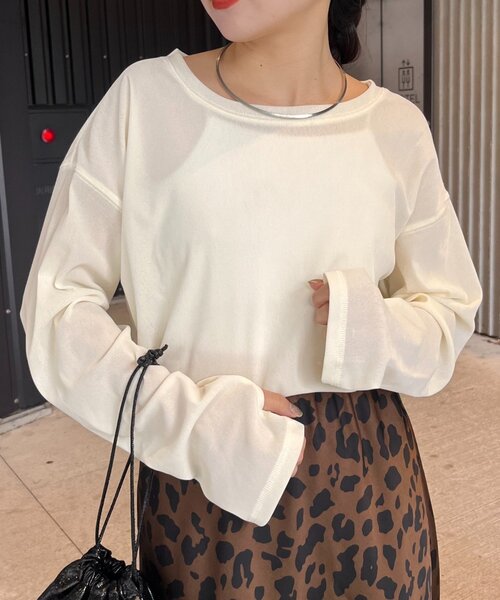 CIAOPANIC TYPY（チャオパニックティピー）の「サイドスリットシアーフロッキーベロア見えトップス（Tシャツ/カットソー・レディース・オフホワイト/グレー/ブラック/カーキ/キャメル/ブラウン・ONE SIZE）」の7枚目の写真