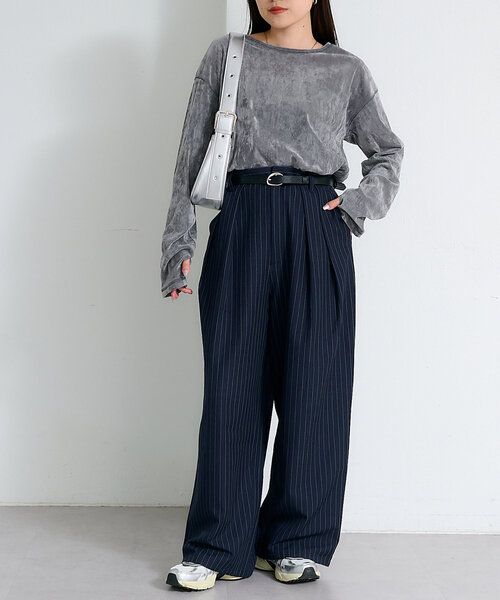 セール】サイドスリットシアーフロッキーベロア見えトップス（Tシャツ