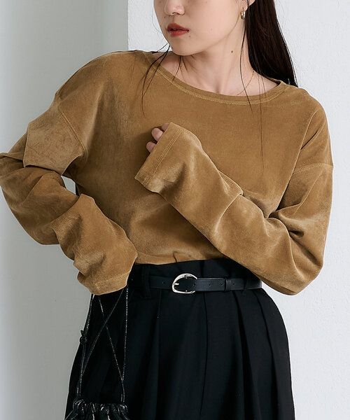 CIAOPANIC TYPY（チャオパニックティピー）の「サイドスリットシアーフロッキーベロア見えトップス（Tシャツ/カットソー・レディース・オフホワイト/グレー/ブラック/カーキ/キャメル/ブラウン・ONE SIZE）」の10枚目の写真