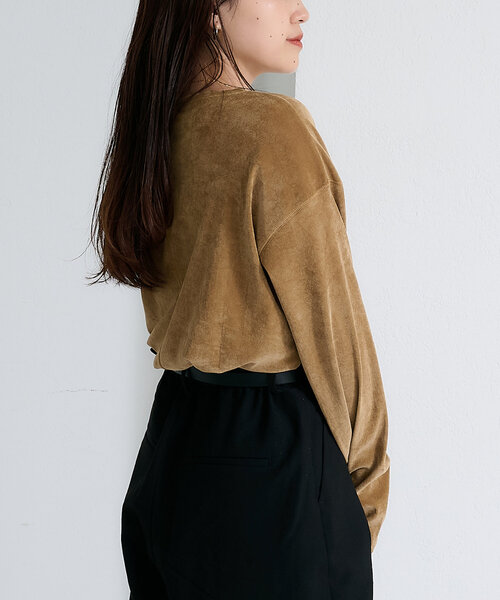 CIAOPANIC TYPY（チャオパニックティピー）の「サイドスリットシアーフロッキーベロア見えトップス（Tシャツ/カットソー・レディース・オフホワイト/グレー/ブラック/カーキ/キャメル/ブラウン・ONE SIZE）」の11枚目の写真