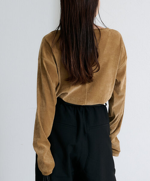 CIAOPANIC TYPY（チャオパニックティピー）の「サイドスリットシアーフロッキーベロア見えトップス（Tシャツ/カットソー・レディース・オフホワイト/グレー/ブラック/カーキ/キャメル/ブラウン・ONE SIZE）」の12枚目の写真