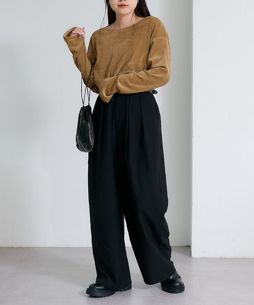 CIAOPANIC TYPY（チャオパニックティピー）の「サイドスリットシアーフロッキーベロア見えトップス（Tシャツ/カットソー・レディース・オフホワイト/グレー/ブラック/カーキ/キャメル/ブラウン・ONE SIZE）」の15枚目の写真