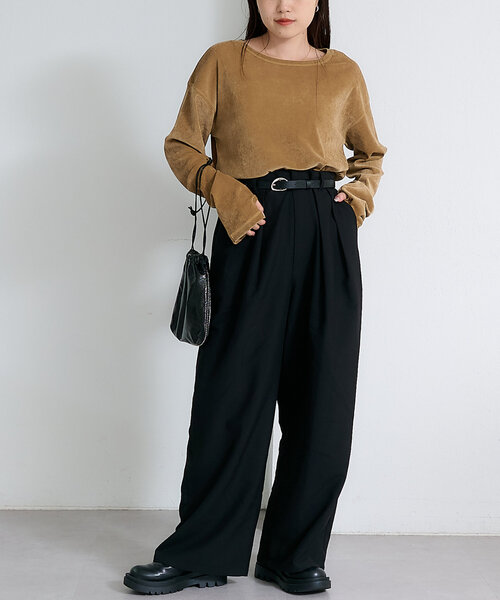 CIAOPANIC TYPY（チャオパニックティピー）の「サイドスリットシアーフロッキーベロア見えトップス（Tシャツ/カットソー・レディース・オフホワイト/グレー/ブラック/カーキ/キャメル/ブラウン・ONE SIZE）」の16枚目の写真