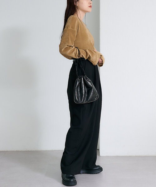 CIAOPANIC TYPY（チャオパニックティピー）の「サイドスリットシアーフロッキーベロア見えトップス（Tシャツ/カットソー・レディース・オフホワイト/グレー/ブラック/カーキ/キャメル/ブラウン・ONE SIZE）」の17枚目の写真