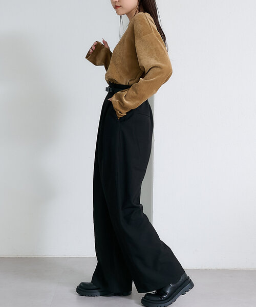 CIAOPANIC TYPY（チャオパニックティピー）の「サイドスリットシアーフロッキーベロア見えトップス（Tシャツ/カットソー・レディース・オフホワイト/グレー/ブラック/カーキ/キャメル/ブラウン・ONE SIZE）」の19枚目の写真