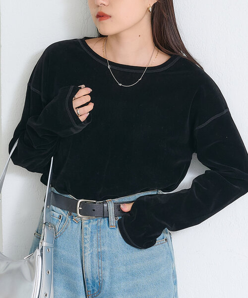 CIAOPANIC TYPY（チャオパニックティピー）の「サイドスリットシアーフロッキーベロア見えトップス（Tシャツ/カットソー・レディース・オフホワイト/グレー/ブラック/カーキ/キャメル/ブラウン・ONE SIZE）」の20枚目の写真