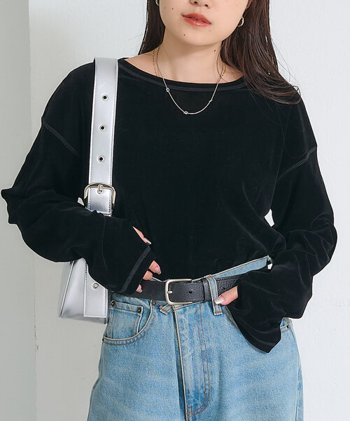 CIAOPANIC TYPY（チャオパニックティピー）の「サイドスリットシアーフロッキーベロア見えトップス（Tシャツ/カットソー・レディース・オフホワイト/グレー/ブラック/カーキ/キャメル/ブラウン・ONE SIZE）」の22枚目の写真