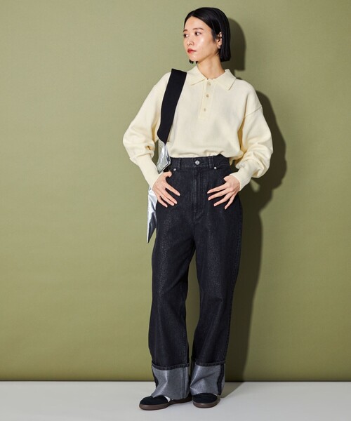 CITEN（シテン）の「＜CITEN＞エッセンシャルポロエリニット（ニット/セーター・レディース・オフホワイト/ダークグレー/ブラウン・FREE）」の6枚目の写真