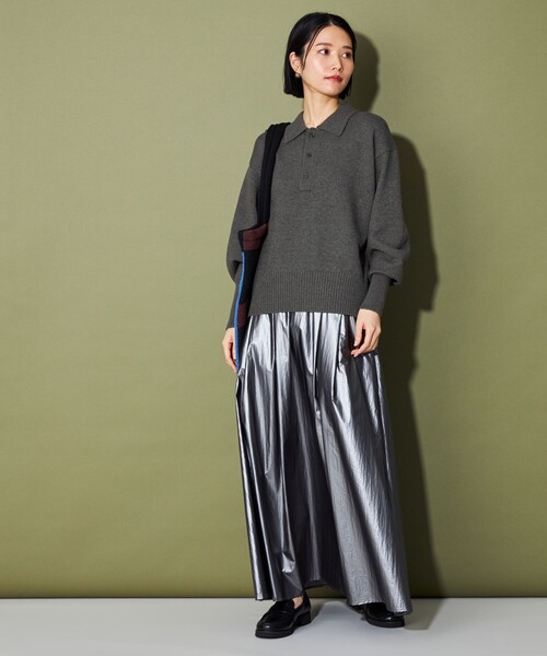 CITEN（シテン）の「＜CITEN＞エッセンシャルポロエリニット（ニット/セーター・レディース・オフホワイト/ダークグレー/ブラウン・FREE）」の9枚目の写真