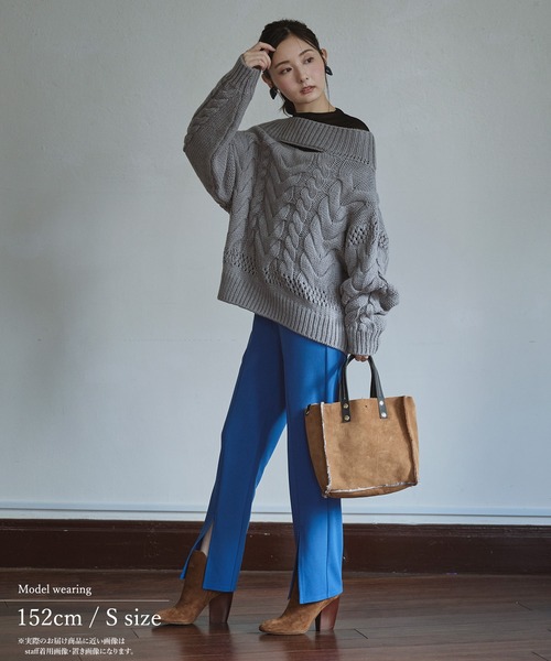 Sirin(シリン)の「スリットあきパンツ《日本製》(スラックス・レディース・カーキ/ブルー・X-SMALL/SMALL)」の3枚目の写真
