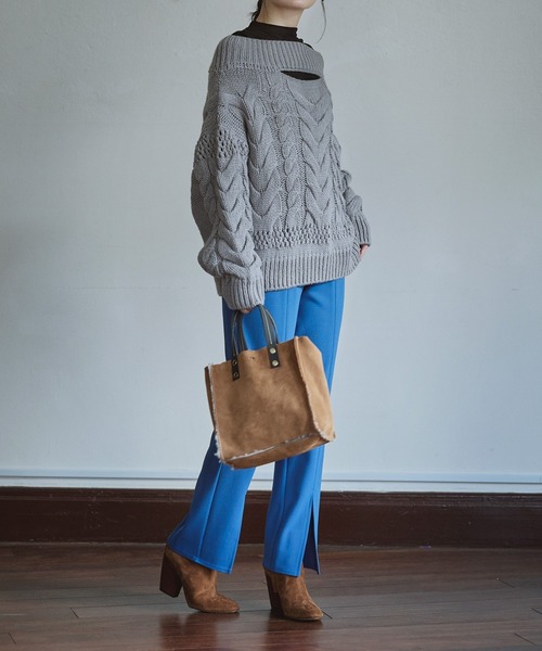 Sirin(シリン)の「スリットあきパンツ《日本製》(スラックス・レディース・カーキ/ブルー・X-SMALL/SMALL)」の8枚目の写真