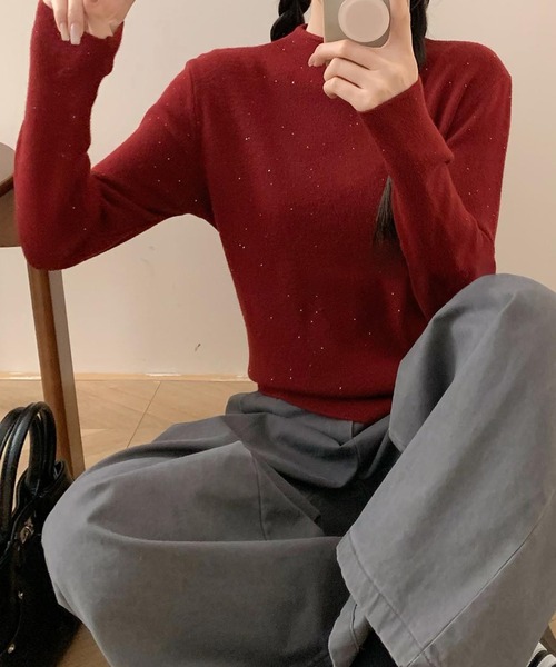 aimoha(アイモハ)の「ベーシックカラーニットセーター(ニット/セーター・レディース・ベージュ/オフホワイト/ダークグレー/レッド/ライトグレー/チョコ/ブラック・FREE)」の7枚目の写真