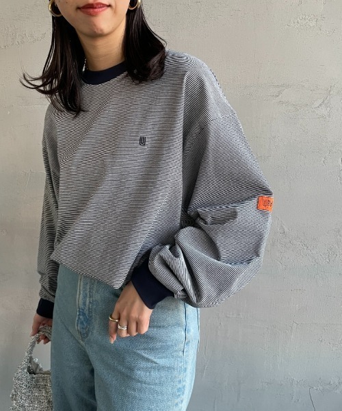 UNIVERSAL OVERALL（ユニバーサルオーバーオール）の「[UNIVERSAL OVERALL/ユニバーサルオーバーオール] 別注 ワンポイントロゴ刺繍 ロングスリーブTシャツ（Tシャツ/カットソー・レディース・ネイビー系/ブラック/サックスブルー/オートミール/ネイビー/ホワイト/ブラウン・S/M/L）」の7枚目の写真