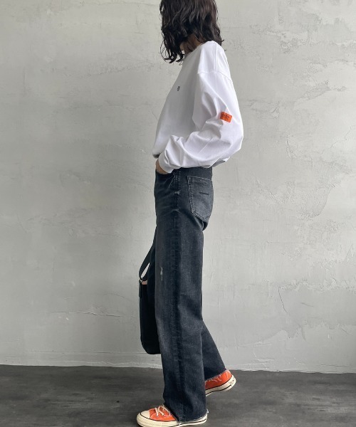 UNIVERSAL OVERALL（ユニバーサルオーバーオール）の「[UNIVERSAL OVERALL/ユニバーサルオーバーオール] 別注 ワンポイントロゴ刺繍 ロングスリーブTシャツ（Tシャツ/カットソー・レディース・ネイビー系/ブラック/サックスブルー/オートミール/ネイビー/ホワイト/ブラウン・S/M/L）」の9枚目の写真