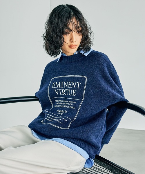 LEPSIM（レプシィム）の「5ゲージプリントロゴプルオーバー　250419（ニット/セーター・レディース・グレー/ブラウン/ネイビー・FREE）」の6枚目の写真