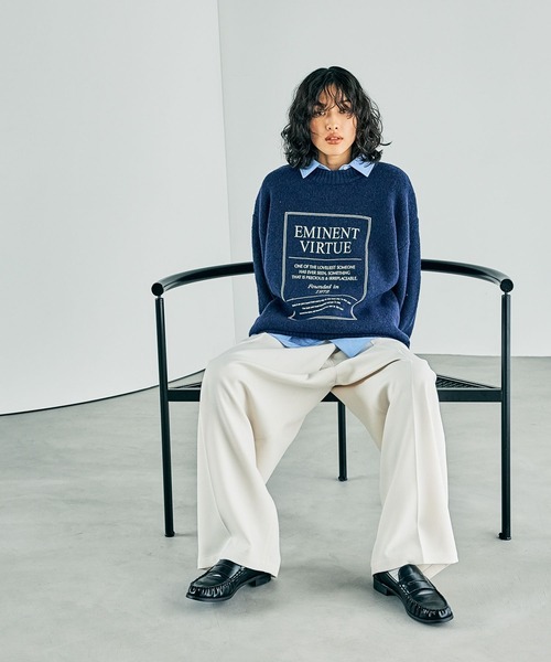 LEPSIM（レプシィム）の「5ゲージプリントロゴプルオーバー　250419（ニット/セーター・レディース・グレー/ブラウン/ネイビー・FREE）」の8枚目の写真