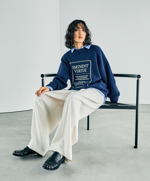 LEPSIM（レプシィム）の「5ゲージプリントロゴプルオーバー　250419（ニット/セーター・レディース・グレー/ブラウン/ネイビー・FREE）」の9枚目の写真