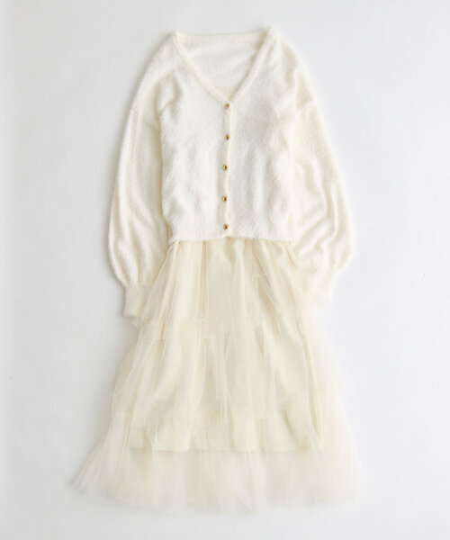 OLIVE des OLIVE（オリーブデオリーブ）の「【セットアイテム】チュールセットワンピ（ワンピース・レディース・オフホワイト/ピンクベージュ/チャコールグレー・FREE）」の15枚目の写真