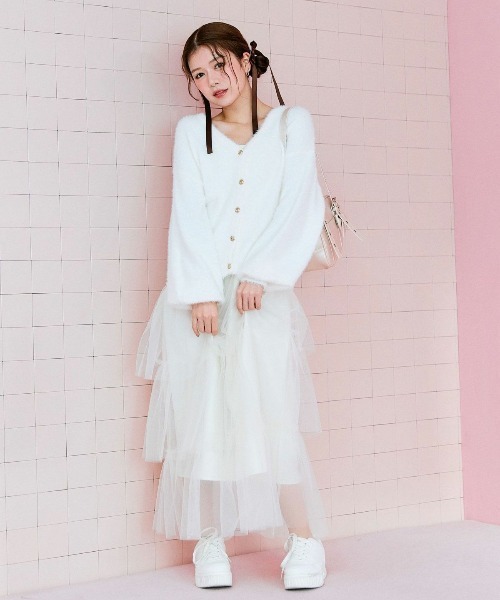 OLIVE des OLIVE（オリーブデオリーブ）の「【セットアイテム】チュールセットワンピ（ワンピース・レディース・オフホワイト/ピンクベージュ/チャコールグレー・FREE）」の7枚目の写真