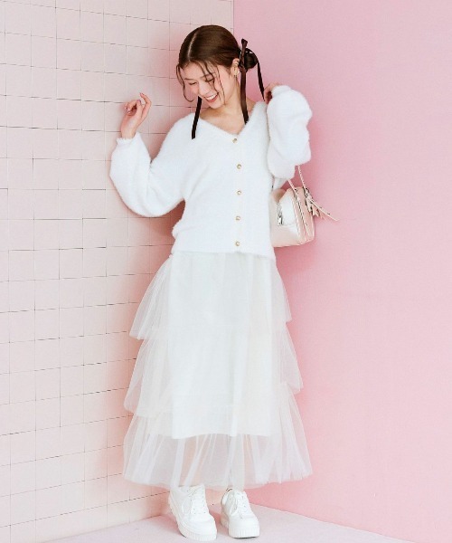 OLIVE des OLIVE（オリーブデオリーブ）の「【セットアイテム】チュールセットワンピ（ワンピース・レディース・オフホワイト/ピンクベージュ/チャコールグレー・FREE）」の6枚目の写真