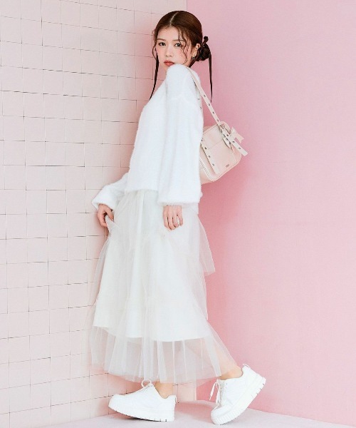 OLIVE des OLIVE（オリーブデオリーブ）の「【セットアイテム】チュールセットワンピ（ワンピース・レディース・オフホワイト/ピンクベージュ/チャコールグレー・FREE）」の4枚目の写真