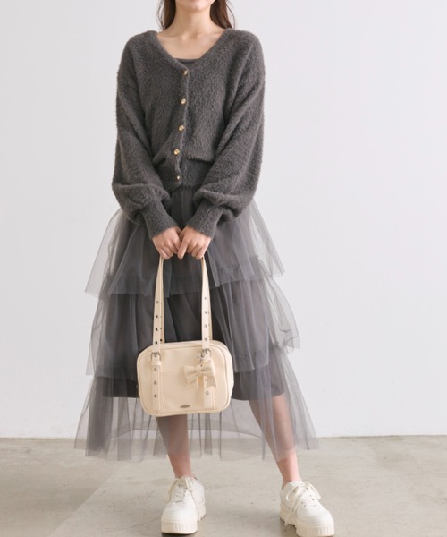 OLIVE des OLIVE（オリーブデオリーブ）の「【セットアイテム】チュールセットワンピ（ワンピース・レディース・オフホワイト/ピンクベージュ/チャコールグレー・FREE）」の9枚目の写真