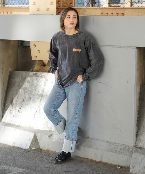 THRASHER(スラッシャー)の「POWDER BREACH L/S T-SHIRTS/THRASHER ピグメント ロンT 長袖Tシャツ ヴィンテージ加工 バックプリント ロゴT ストリート スケーター(Tシャツ/カットソー・メンズ・ブラック×ブルー/ブラック×イエロー/ブラック×グレー/ブラック×ホワイト・MEDIUM/LARGE/X-LARGE)」の6枚目の写真