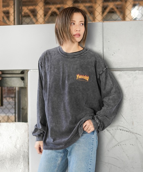 THRASHER(スラッシャー)の「POWDER BREACH L/S T-SHIRTS/THRASHER ピグメント ロンT 長袖Tシャツ ヴィンテージ加工 バックプリント ロゴT ストリート スケーター(Tシャツ/カットソー・メンズ・ブラック×ブルー/ブラック×イエロー/ブラック×グレー/ブラック×ホワイト・MEDIUM/LARGE/X-LARGE)」の7枚目の写真