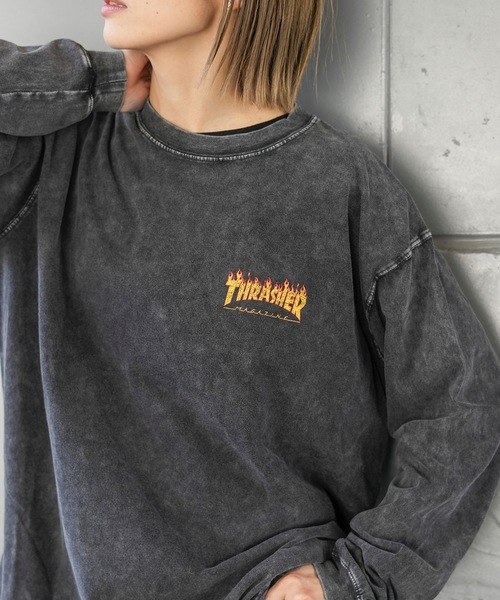 THRASHER(スラッシャー)の「POWDER BREACH L/S T-SHIRTS/THRASHER ピグメント ロンT 長袖Tシャツ ヴィンテージ加工 バックプリント ロゴT ストリート スケーター(Tシャツ/カットソー・メンズ・ブラック×ブルー/ブラック×イエロー/ブラック×グレー/ブラック×ホワイト・MEDIUM/LARGE/X-LARGE)」の11枚目の写真