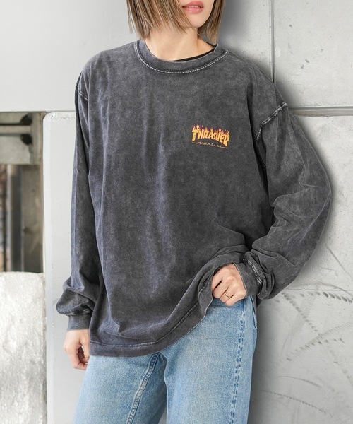 THRASHER(スラッシャー)の「POWDER BREACH L/S T-SHIRTS/THRASHER ピグメント ロンT 長袖Tシャツ ヴィンテージ加工 バックプリント ロゴT ストリート スケーター(Tシャツ/カットソー・メンズ・ブラック×ブルー/ブラック×イエロー/ブラック×グレー/ブラック×ホワイト・MEDIUM/LARGE/X-LARGE)」の10枚目の写真