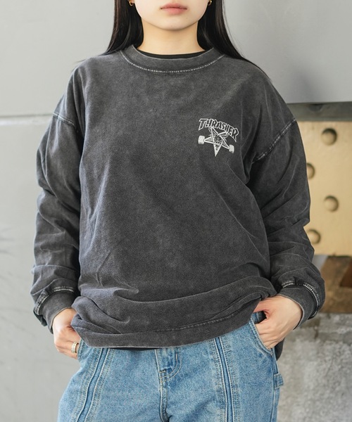 THRASHER(スラッシャー)の「POWDER BREACH L/S T-SHIRTS/THRASHER ピグメント ロンT 長袖Tシャツ ヴィンテージ加工 バックプリント ロゴT ストリート スケーター(Tシャツ/カットソー・メンズ・ブラック×ブルー/ブラック×イエロー/ブラック×グレー/ブラック×ホワイト・MEDIUM/LARGE/X-LARGE)」の16枚目の写真