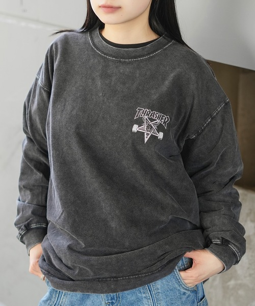 THRASHER(スラッシャー)の「POWDER BREACH L/S T-SHIRTS/THRASHER ピグメント ロンT 長袖Tシャツ ヴィンテージ加工 バックプリント ロゴT ストリート スケーター(Tシャツ/カットソー・メンズ・ブラック×ブルー/ブラック×イエロー/ブラック×グレー/ブラック×ホワイト・MEDIUM/LARGE/X-LARGE)」の17枚目の写真