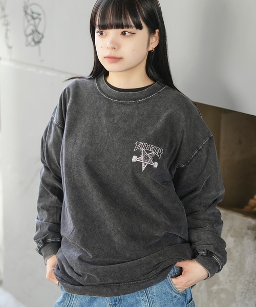 THRASHER(スラッシャー)の「POWDER BREACH L/S T-SHIRTS/THRASHER ピグメント ロンT 長袖Tシャツ ヴィンテージ加工 バックプリント ロゴT ストリート スケーター(Tシャツ/カットソー・メンズ・ブラック×ブルー/ブラック×イエロー/ブラック×グレー/ブラック×ホワイト・MEDIUM/LARGE/X-LARGE)」の15枚目の写真