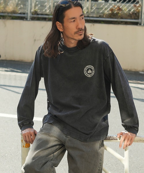 THRASHER(スラッシャー)の「POWDER BREACH L/S T-SHIRTS/THRASHER ピグメント ロンT 長袖Tシャツ ヴィンテージ加工 バックプリント ロゴT ストリート スケーター(Tシャツ/カットソー・メンズ・ブラック×ブルー/ブラック×イエロー/ブラック×グレー/ブラック×ホワイト・MEDIUM/LARGE/X-LARGE)」の22枚目の写真