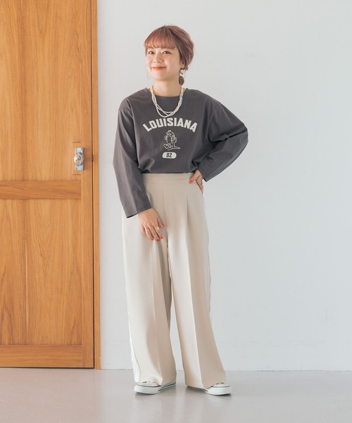 studio CLIP（スタディオクリップ）の「【my fit CLIP/低身長スタッフ企画】レースラインパンツ（スラックス・レディース・ライトベージュ/チャコール/イエロー・FREE）」の16枚目の写真