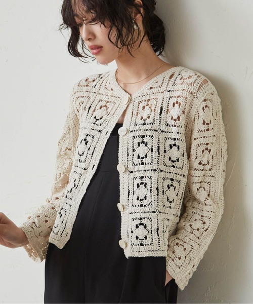 【新品タグ付き✨️LEONARD】 近年タグ レース カーディガン 花 40 c32211-m.jpg