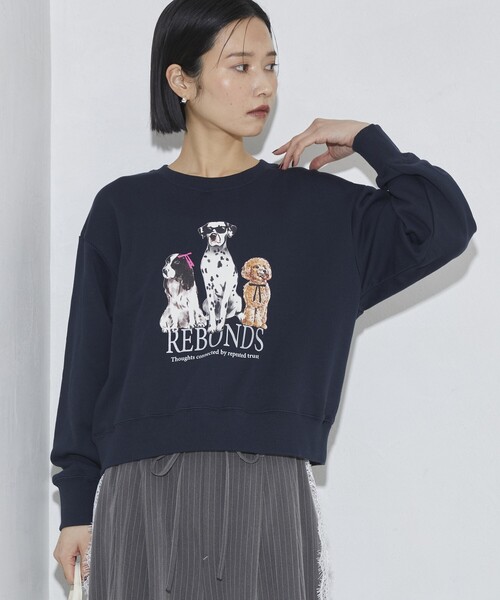 Firsthand(ファーストハンド)の「Firsthand/ファーストハンド オーガニックコットン アニマルラメプリントスウェット DOG(スウェット・レディース・チャコールグレー/ネイビー/オートミール・FREE)」の3枚目の写真