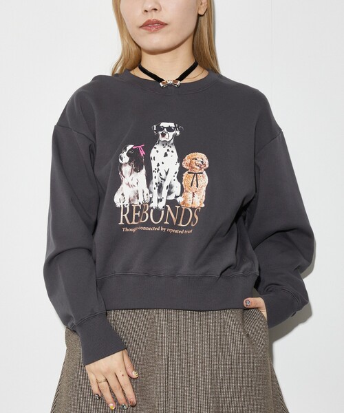 Firsthand(ファーストハンド)の「Firsthand/ファーストハンド オーガニックコットン アニマルラメプリントスウェット DOG(スウェット・レディース・チャコールグレー/ネイビー/オートミール・FREE)」の2枚目の写真