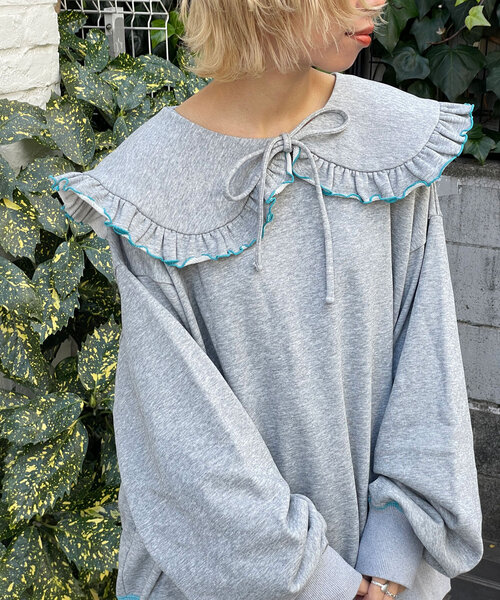 HELLO.SANFRANCISCO(ハローサンフランシスコ)の「【HELLO.SANFRANCISCO/ハローサンフランシスコ】ビックカラー襟付スウェット(Tシャツ/カットソー・レディース・チャコールグレー/グレー/レッド/ライトグレー/ネイビー・ONE SIZE)」の3枚目の写真