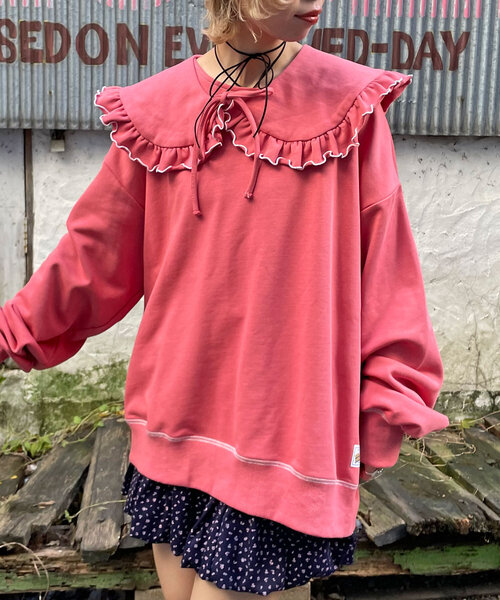 HELLO.SANFRANCISCO(ハローサンフランシスコ)の「【HELLO.SANFRANCISCO/ハローサンフランシスコ】ビックカラー襟付スウェット(Tシャツ/カットソー・レディース・チャコールグレー/グレー/レッド/ライトグレー/ネイビー・ONE SIZE)」の5枚目の写真