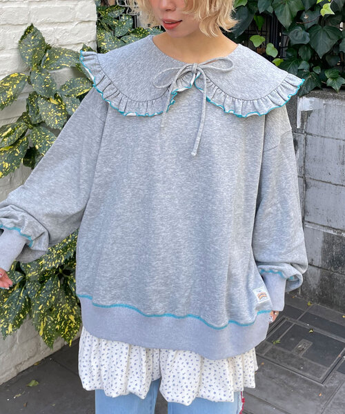 HELLO.SANFRANCISCO(ハローサンフランシスコ)の「【HELLO.SANFRANCISCO/ハローサンフランシスコ】ビックカラー襟付スウェット(Tシャツ/カットソー・レディース・チャコールグレー/グレー/レッド/ライトグレー/ネイビー・ONE SIZE)」の6枚目の写真