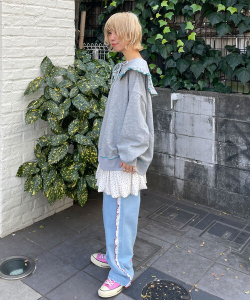 HELLO.SANFRANCISCO(ハローサンフランシスコ)の「【HELLO.SANFRANCISCO/ハローサンフランシスコ】ビックカラー襟付スウェット(Tシャツ/カットソー・レディース・チャコールグレー/グレー/レッド/ライトグレー/ネイビー・ONE SIZE)」の12枚目の写真